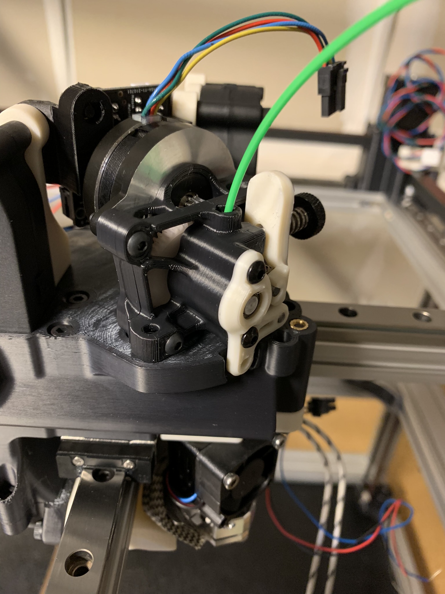 Filament fed into the extruder and toolhead